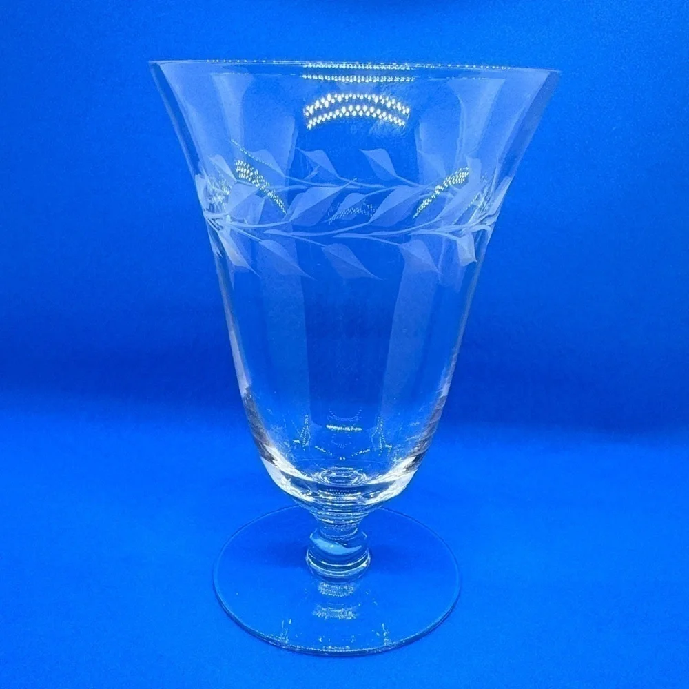 Vintage Glass Laurel Leaves Cut 10oz Parfait/Footed Tumbler Set of 4